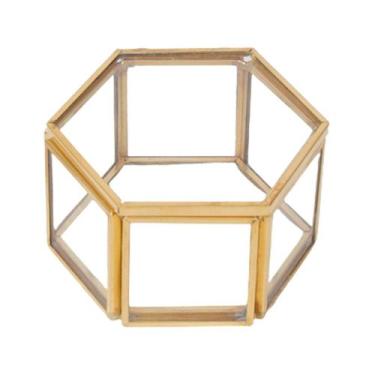 Imagem de Caixa de joias, recipiente de vidro hexagonal, dourado durável - Omkar