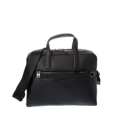 Imagem de HUGO Pasta de couro com logotipo empilhado, groselha preta, PCE., Groselha preta, One Size