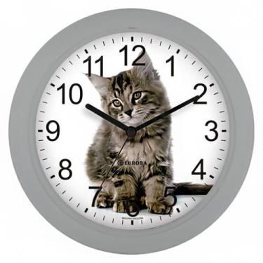 Imagem de Relógio de Parede Eurora Redondo Gato 6588 (24,5 Cm), Cinza