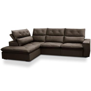 Imagem de Sofá 3 Lugares Retrátil Reclinável Chaise Esquerdo 258cm Bergen F04 Veludo Marrom Escur...