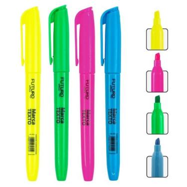 Imagem de Kit 4 Unidades Varias Cores Marca Texto Ponta Chanfrada Para Marcações