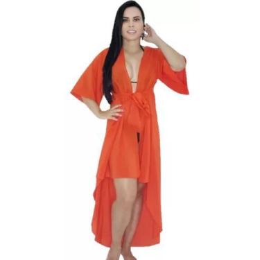 Imagem de Saída de praia assimétrica mullet com cinto em chiffon - Tropicana Mod