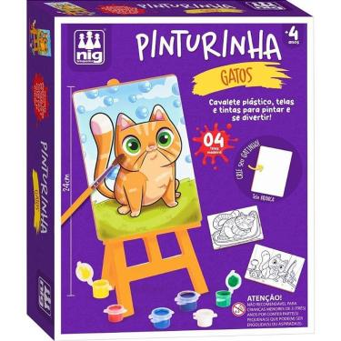 Imagem de Brinquedo para Colorir Kit Pinturinha Gatos com Cavalete Telas Tintas e Pincel Nig Brinquedos