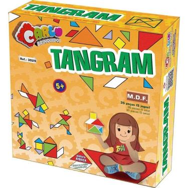 Imagem de Brinquedo Pedagógico Tangram de Madeira 35 Peças em MDF Colorido Carlu Brinquedos