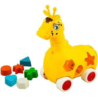 Imagem de Brinquedo Educativo Girafa Lola com Blocos de Encaixar Estimula Coordenação Motora Amarelo Kendy Brinquedos