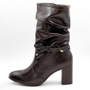 Imagem de Bota Comfortflex Cano Médio Salto Médio Feminina, 38, Cafe