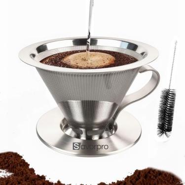 Imagem de Coador de Café Savorpro em Aço Inoxidável com Dupla Malha para 1 a 4 X