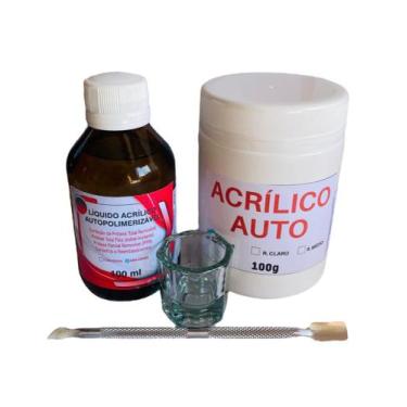 Imagem de Resina Acrílica Autopolimerizável Incolor 100ml + 100 Gr + Kit Inox - 