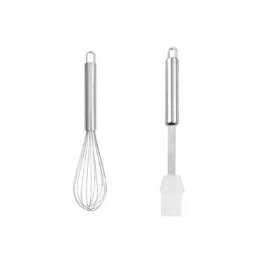 Imagem de Batedor Ovos Fouet Inox Pincel Culinário Silicone Branco 2un - casa ch