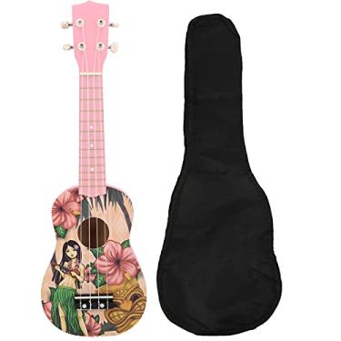 Imagem de Guitarra havaiana para iniciantes de 21 polegadas Punho ajustado para guitarra ukulele de 4 cordas com bolsa para crianças adultos estudantes (padrão meninas)