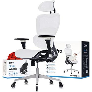 Imagem de Oline ErgoPro Cadeira ergonômica de escritório – Cadeira de mesa com rodinhas com apoio de braço ajustável 4D, suporte lombar 3D e rodas de lâmina – Cadeira de computador de malha, cadeiras de jogos, cadeira giratória executiva (branca)