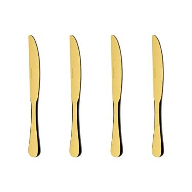 Imagem de Conjunto 4 Facas de Mesa Elite Dourado Talheres Gourmet Mix em Aço Inox