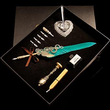 Imagem de HIOD Caneta-tinteiro caixa de presente caneta tinteiro vintage conjunto de canetas-tinteiro caneta tinteiro tinta materiais de escritório canetas de tinta para escrever, verde