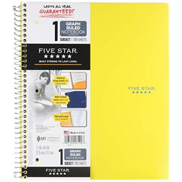 Imagem de Five Star Caderno espiral com 2 bolsos, 1 matéria, Quadrille Rule (4 quadrados), cores de capa sortidas aleatoriamente, (100) 28 x 21 cm