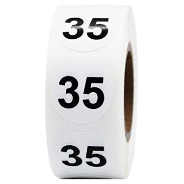 Imagem de Adesivos brancos com números pretos 35, redondos de 9,5 cm, 500 etiquetas em rolo para organização e inventário - Acabamento semibrilhante - Feito nos EUA