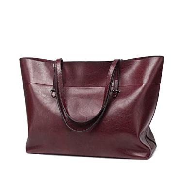 Imagem de ANNI RIEL Bolsa feminina clássica de couro genuíno para mulheres, bolsa de ombro de grande capacidade, bolsa de mão com zíper, Café, Large