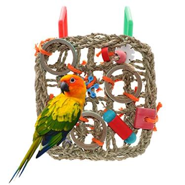 Imagem de Wontee Bird Escalada Rede Parrot Palha Corda Trançada Pendurar Parede de Forragem para Parakeet Cockatiel Budgie Lovebird Gage Brinquedo de balanço