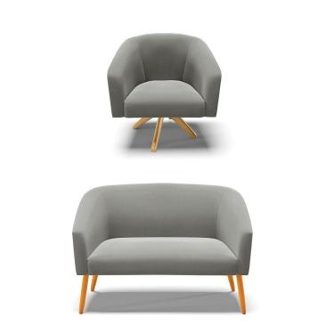 Imagem de Kit 1 Namoradeira E 1 Poltrona Base Madeira Grafite