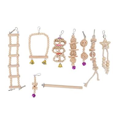 Imagem de 9pcs Log Papagaio Swing Brinquedos, Escada forma Pássaro Mastigando Brinquedos Pet Bird Swing Toy para periquitos pequenos Calopsitas Conures Finches Budgie Arara Papagaios Pássaros Amor Pássaros