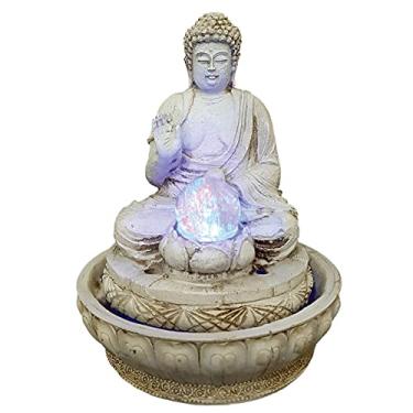 Imagem de Fonte de água Buda Hindu com luz colorida branco envelhecido