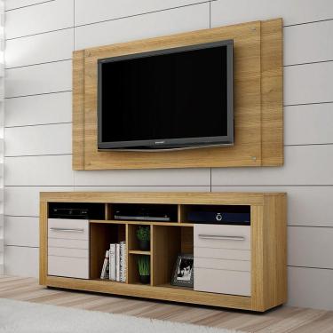 Imagem de Rack com Painel para TV até 46 Polegadas 2 Portas 7 Nichos Firenze Valdemóveis Cinamomo/Off White