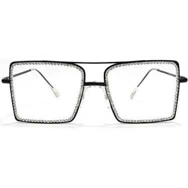 Imagem de Óculos de sol quadrado transparente fashion armação de metal feminino óculos overize óculos masculino armação óculos tons claros, preto, diamante branco, tamanho único