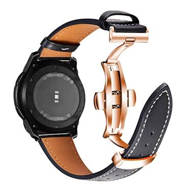 Imagem de Para Samsung Galaxy Watch Pulseira de couro delicada 22 mm 20 mm fivela borboleta relógio Samsung pulseira de couro escolha feminina escolha masculina (fivela de ouro rosa preto, 20 mm)