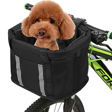 Imagem de Tingpai Cesto de bicicleta dobrável com ti s reflexivas Guiador destacável Cesta frontal pa gato de esti o Bolsa de t nsporte pa cães de t nsporte.