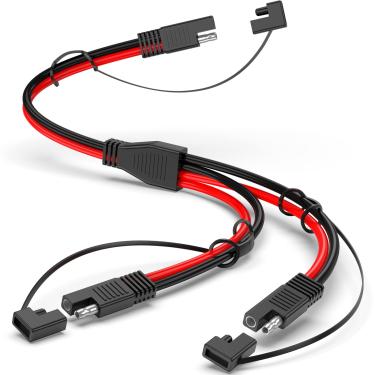 Imagem de Electop Cabo divisor SAE Y 10AWG SAE Conector de desconexão rápida, 1 a 2 SAE para SAE cabo de extensão divisor de fios de 2 vias, cabo adaptador automotivo SAE DC Power Plugue SAE para carregador de bateria de painel solar