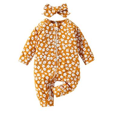 Imagem de Macacão de manga comprida para bebês recém-nascidos meninos estampa floral outono menino crianças roupas de verão, Amarelo, 0-3 Meses