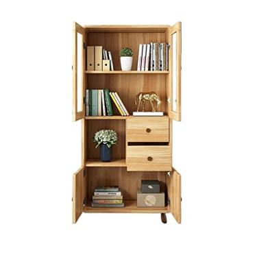 Imagem de KIZQYN Estante de madeira com porta de vidro estante à prova de poeira estante infantil armário de exibição de arquivos de escritório estante de livros (cor: B)