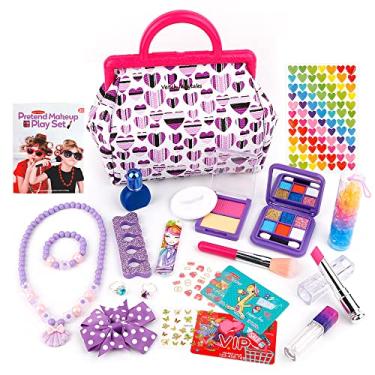 Imagem de Chusui Kit de maquiagem infantil Conjunto de maquiagem fingida para meninas Kit de maquiagem para brincar com bolsa de maquiagem Brinquedos de maquiagem Festival de Natal para