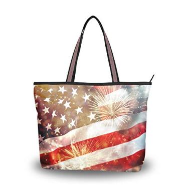 Imagem de Bolsa de ombro feminina My Daily com bandeira americana Fireworks Independence Day, Multi, Large