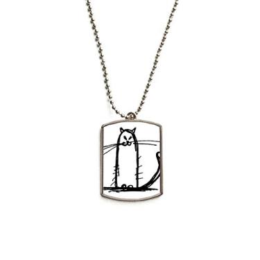 Imagem de DIYthinker Colar com pingente de gato pequeno sorriso, sentado, linha preta, corrente de aço inoxidável para cães