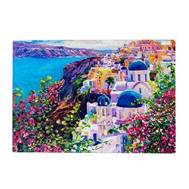 Imagem de ColourLife Quebra-cabeças de quebra-cabeça presente para adultos adolescentes pintura a óleo Santorini Seascape Wooden Puzzle Games 300/500/1000 peças, multicolorido