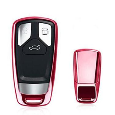 Imagem de SELIYA Capa de chave de carro de TPU (poliuretano termoplástico) adequada para Audi A4 B9 Q5 Q7 TT TTS 8S 2016 2017 estilo caixa de chave de carro, B, vermelho