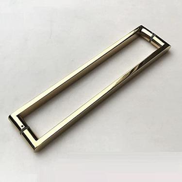 Imagem de Maçaneta da porta de vidro para banheiro com chuveiro lateral duplo Puxador de porta deslizante quadrado costas com costas em aço inoxidável, titânio dourado, distância do furo 500 mm