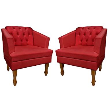 Imagem de Poltrona Kit 02 Unidades Estofada Decorativa Leitura Sala Quarto Consultório Escritório Safira (Suede Vermelho)