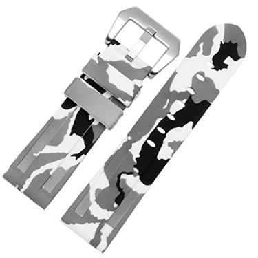 Imagem de DFAMIN Pulseira de silicone para PAM111 386 441 series pulseiras 20mm 22mm 24mm 26mm pulseira de camuflagem esportiva impermeável (cor: prata branca camuflada, tamanho: 24mm)