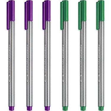 Imagem de STAEDTLER 334 Canetas de ponta fina Triplus Fineliner 0,3 mm Tinta violeta e verde Pacote com 6