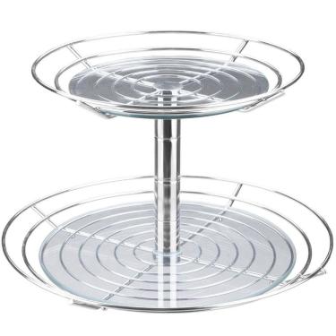 Imagem de Fruteira Redonda de Mesa Aramada Dupla de Bancada 2 Andares Grande Com Vidro Masutti