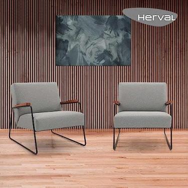 Imagem de Conjunto 2 Poltronas de Aproximação Herval Jade, Linho Cinza