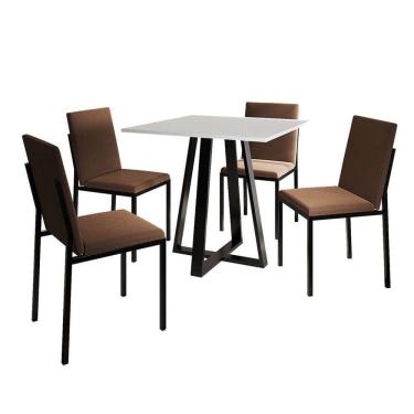 Imagem de conjunto de mesa de jantar com tampo branco e 4 cadeiras mônaco veludo marrom e preto