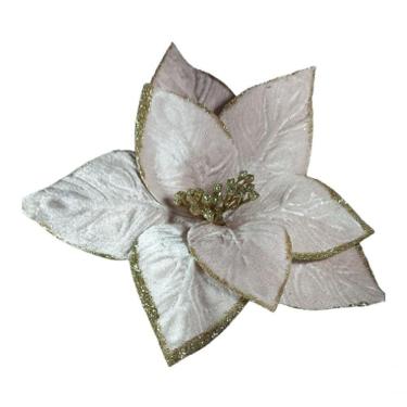 Imagem de Poinsetia Rose De Veludo Com Brilho 28cm - Fl2110