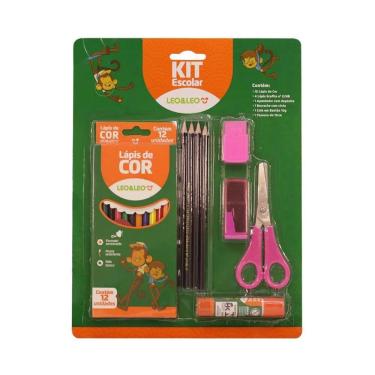 Imagem de Kit Escolar 6 Peças 4 Lápis + 12 Lápis de Cor Leo&Leo