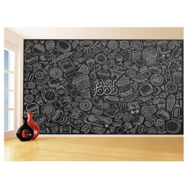 Imagem de Papel De Parede 3D Estilo Lousa Lanches Comidas 3,5M Lcb34