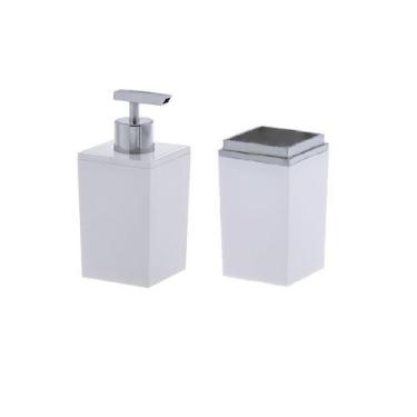 Imagem de Porta Escova E Dispenser Sabonete Líquido Kit Com 2Pçs Branco - Paramo
