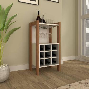 Imagem de Adega para 9 Garrafas com Suporte para Taças Az1032 Amêndoa/Branco