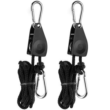 Imagem de iPower GLROPE 1 par de ganchos de corda ajustáveis resistentes de 2,5 cm de comprimento (capacidade de peso de 68 kg), engrenagens internas de metal reforçado, 1 par, preto