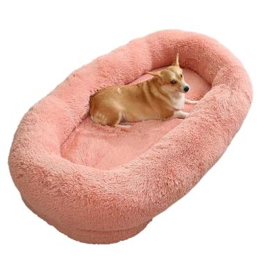 Imagem de Cama grande para cachorro humano, 64,9" x 37,4" x 11,8"/74,8" x 47,2" x 13,7" Cama gigante para cachorro para humanos, cama de cochilo lavável de pele sintética (Color : Pink, Size : 6XL)